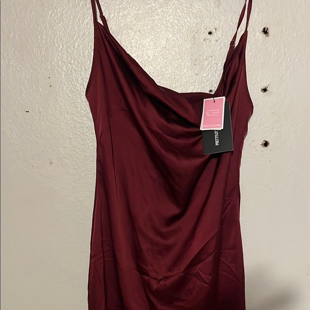 PrettyLittleThing Burgundy Midi Dress